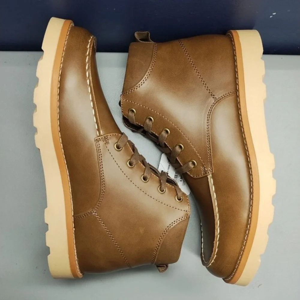 Mutual Weave Drew Ankle Boots Mens US Size 9M Brown Synthetic Moc Toe Lace‎ Up